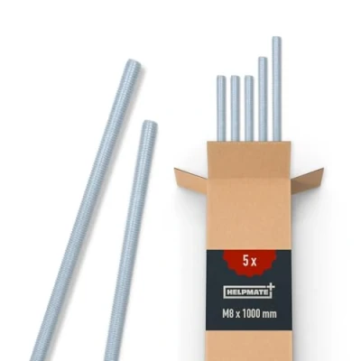 Abbildung von HELPMATE Gewindestange M8 x 1000 mm aus verzinktem Stahl 5 Stück Gewindestab mit metrischem Vollgewinde Gewindestift Festigkeitsklasse 4.8, DIN 976