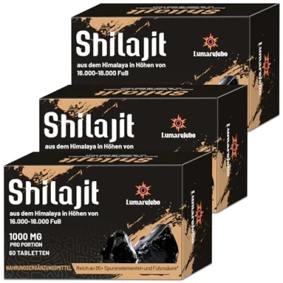 Abbildung von Shilajit Tabletten Original 30.000 mg, 100% Reine Hochdosiert Hohe Potenz Himalayan Shilajit, Reich an 60% Fulvosäure und Mineralien, 10:1 Extrakt, Praktischer als die Harzform (180 Tabletten)