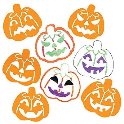 Abbildung von Baker Ross FE755 Kürbis Schablonen 8 Stück, Waschbare Kunststoffschablonen zum Malen und Basteln mit Kindern, Herbst Bastelzubehör für Kinder, Halloween Party Bastel Ideen
