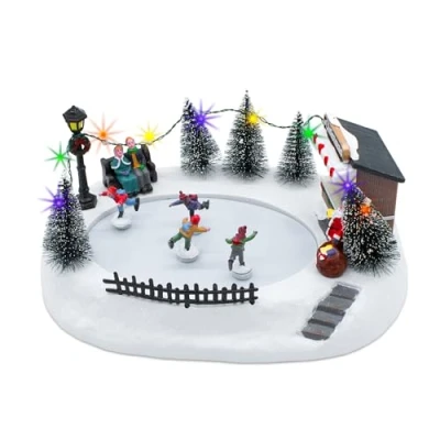 Abbildung von Spetebo Weihnachtsszene Eisbahn mit fahrenden Figuren LED und Weihnachtlicher Musik, Magnetischen