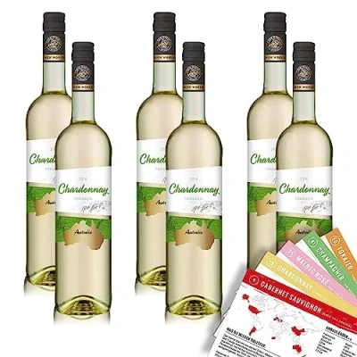 Abbildung von OverSeas Chardonnay, trocken, sortenreines Weinpaket + VINOX Winecards (6x0,75l)