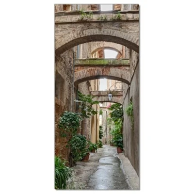 Abbildung von Wallario Selbstklebende Türtapete Grüne italienische Gasse mit Alten Bögen Türposter 93 x 205 cm Abwischbar, rückstandsfrei zu entfernen