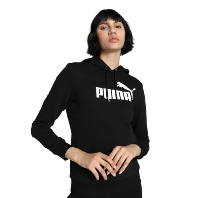 Abbildung von Puma ESS+ Metallic LOGO Kapuzenpullover, Damen, Größe: Medium, Black/metallic silver