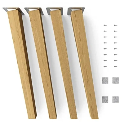 Abbildung von Sossai® Holz Tischbeine Clif Square Öl Finish Höhe: 45 cm HMF4 eckig, konisch (schräge Ausführung) Material: Massivholz (Eiche) für Tische, Beistelltische, Schminktische