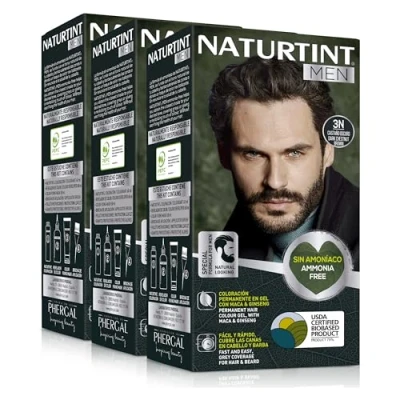 Abbildung von Naturtint Men Permanente Haarfarbe Ohne Ammoniak Speziell für Männer 100% Grauabdeckung Natürliche und Langanhaltende Farbe Inhaltsstoffe 3N Dunkelbraun Packung mit 3