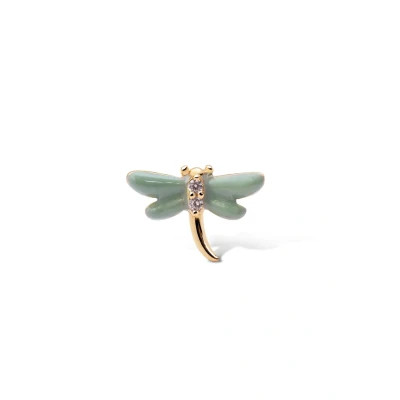 Abbildung von SINGULARU Einzelner Ohrring Libelle. Sterlingsilber mit 18 kt Goldbeschichtung, Emaille und Zirkonia. Schmuck für Damen