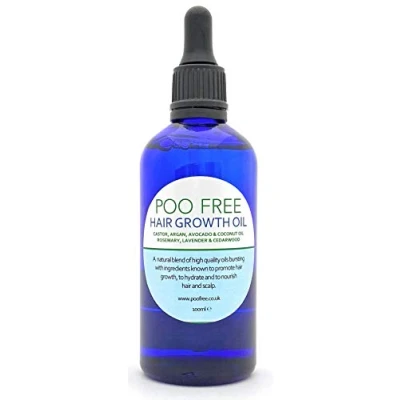 Abbildung von 100% Natürlich HAARWACHSTUMSÖL RIZIN, ARGAN, AVOCADO, KOKOSNUSSÖL mit ROSMARIN, LAVENDEL &amp; ZEDERNHOLZ 100 ml von POO FREE. Kopfhautbehandlung, Haarwachstumsschub. Spendet Feuchtigkeit und Schützt.
