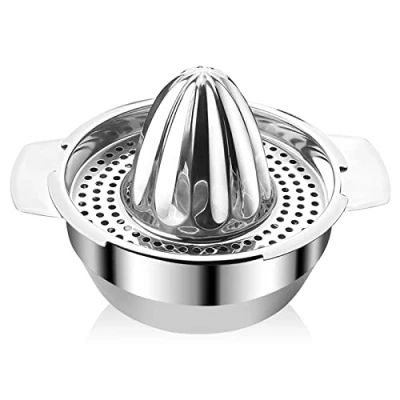 Abbildung von Avesteir Zitronenpresse Edelstahl, Durchmesser 13,6 cm Zitruspresse Manuell mit Behälter 300ml Stark Robust Spülmaschinengeeignet, Zitronen Entsafter für Orange Grapfruit und Zitrusfrüchte