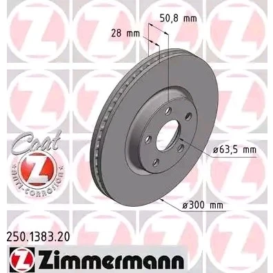 Abbildung von ZIMMERMANN COAT Z 250.1383.20 Bremsscheibe 300 28 5/5 5 108 innenbelüftet beschichtet FORD: S Max Mk2, Galaxy Mk3 MPV