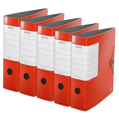 Abbildung von Leitz Qualitäts Ordner 180 Solid, 5er Pack, A4, Hellrot, 8,2 cm Rückenbreite, Gummibandverschluss, Robustes Polyfoam, extra breites, austauschbares Rückenschild, 11120020, 82mm