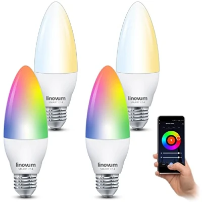 Abbildung von linovum LED Leuchtmittel 4x E14 Lampe Smart steuerbar via App &amp; Sprache Alexa Google RGBW, E14, RGB