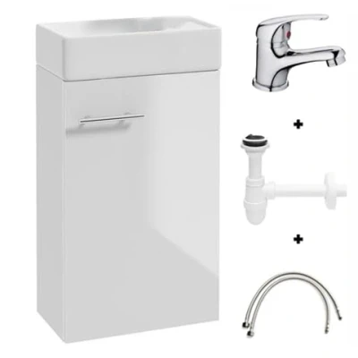 Abbildung von Deftrans Domodomo Badezimmerschrank mit Waschbecken, Waschbeckenschrank 40 x 60 21,3 cm, Keramik Waschbecken Set, Wanddschrank für kleines Bad Hängeschrank das Gästebad