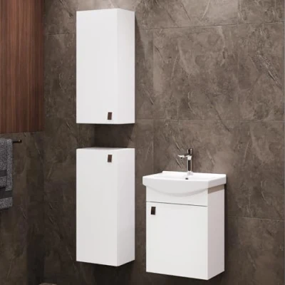 Abbildung von Planetmöbel Badset aus Unterschrank 45cm mit Waschbecken und 2X Midischrank in Weiß, Set für Badezimmer 4 teilig