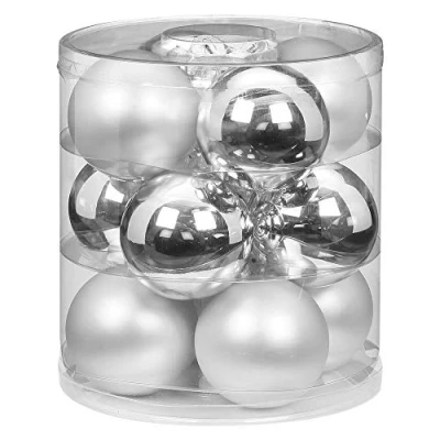 Abbildung von MAGIC Weihnachtskugeln Glas 8cm 12 STK. Christbaumkugeln Farbe: Silber Glanz/weiß matt