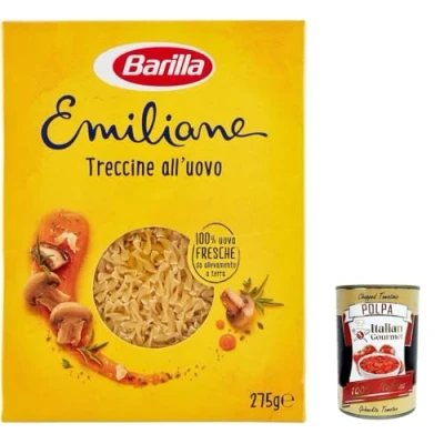Abbildung von 5x Barilla Pasta all&#039; Uovo Le Emiliane Treccine, Eiernudeln, mit Ei 275g + Italian Gourmet polpa 400g