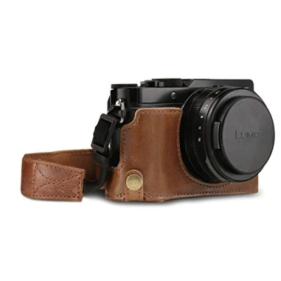 Abbildung von MegaGear MG1564 Panasonic Lumix DC LX100 II Ever Ready Echtleder Kamera Halbtasche mit Trageriemen Braun