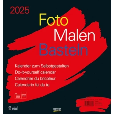 Abbildung von Foto Malen Basteln Bastelkalender schwarz groß 2025: Fotokalender zum Selbstgestalten. Do it yourself Kalender mit festem Fotokarton. Format: 45,5 x 48 cm