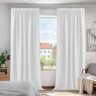 Abbildung von Deconovo Blickdichte Scheibengardinen mit Kräuselband Kinderzimmer Vorhang Balkon dicke Thermogardine Kälteschutz warm Hitzeschutz, 214x132 cm(HöhexBreite), Silber Grau, 2er Set
