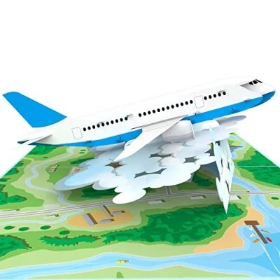 Abbildung von MOKIO® Pop Up Karte Reise Flugzeug 3D Grußkarte für einen Flug, Flugreise, Flugtickets oder Urlaub, als Geburtstagskarte Flug Reisegutschein