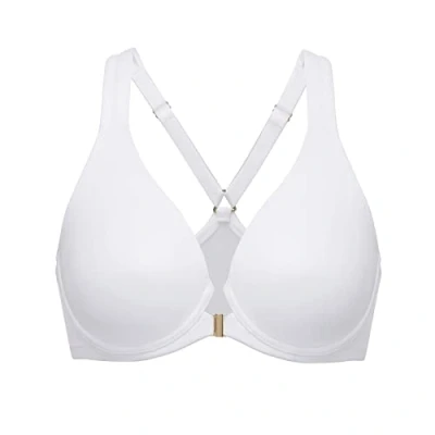Abbildung von DELIMIRA Damen Vorderverschluss Racerback BH Grosse Grössen Bügel BHS Tiefer Ausschnitt Ungefüttert Vollschalen Weiss 80G
