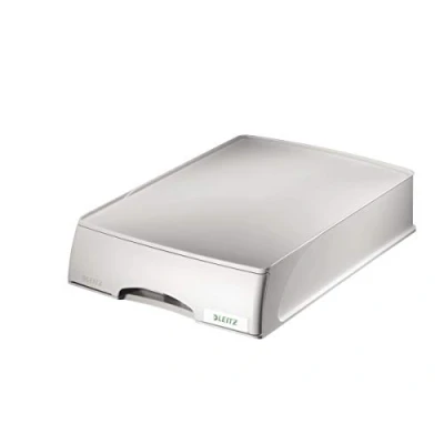 Abbildung von Leitz Briefkorb Schublade A4, Schubladenbox in Premium Qualität für vertrauliche Unterlagen, Kombinierbar mit Briefkörben, Stapelbares Ablagefach als Schreibtisch Organizer, Grau, Plus Serie, 52100085