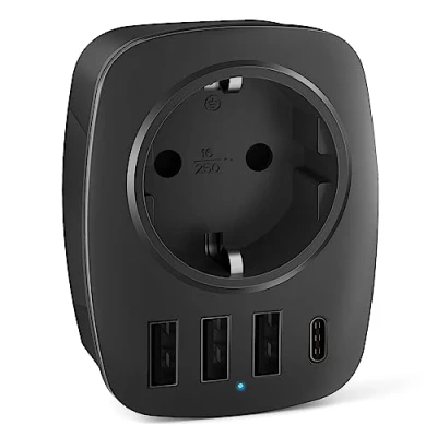 Abbildung von GlamPiece USB Steckdose Mehrfachstecker 5 in 1, Steckdosenadapter mit 3 USB, Typ C und Schuko Stecker, 4000W Mehrfachsteckdose ladegerät Kindersicherung, Mehrfach Adapter Schwarz