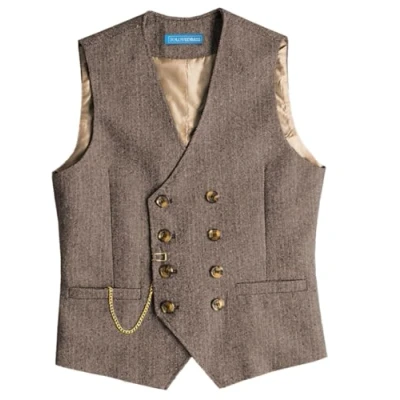 Abbildung von Solovedress Mens Vintage Wolle Anzugweste Regular Fit Weste Anzug für Hochzeit Groomsmen(Light Brown,XL)
