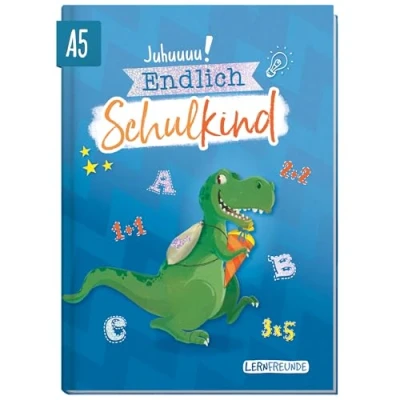 Abbildung von Häfft® Endlich Schulkind A5 Erinnerungsalbum zur Einschulung für Jungen &quot;Dino&quot; Hardcover Einschulungsbuch Schulanfang, erster Schultag, Geschenk die Schultüte nachhaltig &amp; klimafreundlich