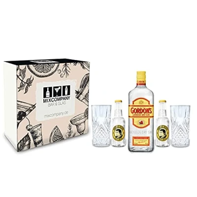 Abbildung von Gordons Gin Tonic Set/Geschenkset London Dry 0,7l 700ml (37,5% Vol.) + 2x Thomas Henry Water 200ml Longdrinkglas Inkl. Pfand MEHRWEG