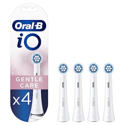Abbildung von Oral B iO Gentle Care, Aufsatz, 4 Ersatzbürsten für elektrische Zahnbürste, eine sanfte Reinigung auf empfindlichen Zonen und gesünderem Zahnfleisch, Weiß