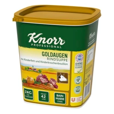 Abbildung von Knorr Goldaugen Rindsuppe (vielseitig anwendbare Rinderbrühe, authentischer Geschmack und idealer Suppenspiegel) 1er Pack (1 x 1 kg)