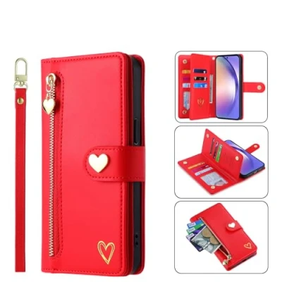Abbildung von Hülle Kompatibel with iPhone 15 Pro Max，iPhone Max PU Leder Wallet Ständer Case Handyhülle Slot Magnetisch [Stand Function] [Card Slots] Schutzhülle für Rot