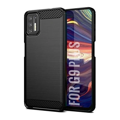 Abbildung von SCL Hülle Für Moto G9 Plus Handyhülle Motorola Plus, Carbon Faser Gebürstete Textur Design Schutzhülle mit Anti Kratzer und Stoß Absorbtion Technologie [Schwarz]