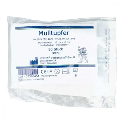 Abbildung von Mulltupfer 15x15 cm walnussgroß steril 30 St