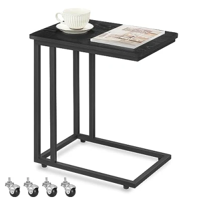 Abbildung von VASAGLE Beistelltisch, Sofatisch mit Rollen, C Form, mobiler Kaffeetisch, 35 x 50 60 cm, Wohnzimmertisch Metallgestell, für Kaffee und Laptop, modern, ebenholzschwarz LNT050B56