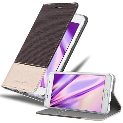 Abbildung von Cadorabo Hülle kompatibel mit Samsung Galaxy A5 2016 aus Jeans und Kunst Leder Flip Klappbare Stoßfeste Magnetische [Standfunktion] [Kartenfächern] Cover für Tasche in Grau