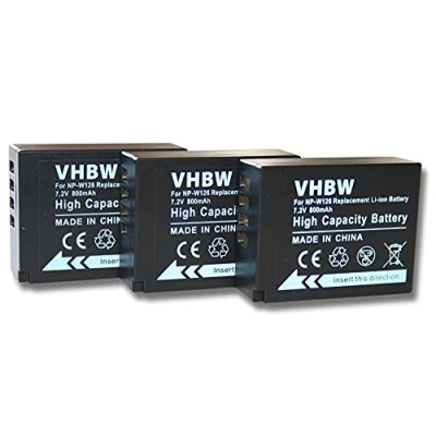 Abbildung von vhbw 3X Akku kompatibel mit Fujifilm X E2S, Pro3, Pro2, H1, E3, E1, E2, M1, E4, Pro 1 Kamera (800 mAh, 7,2 V, Li Ion)