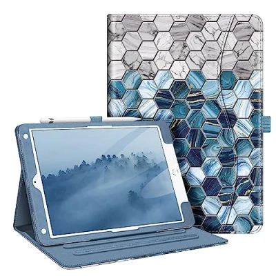 Abbildung von Fintie Schutzhülle für iPad 9.,8.,7. Generation (2021/2020/2019) 10.2 Zoll [Eckenschutz] Multi Winkel Standabdeckung mit Tasche und Stifthalter, automatischer Schlaf /Weckfunktion, Achatsechsecke