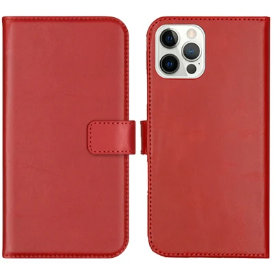 Abbildung von Apple iPhone 12 Pro Hülle Echtleder Selencia Klapphülle Handyhülle Rot