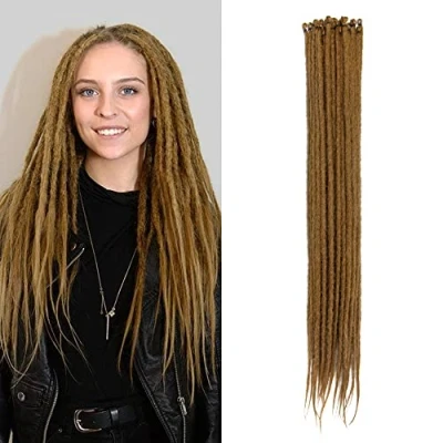 Abbildung von 20 Zoll Stränge/Pack Synthetische Dreadlocks Verlängerungen Dünne 0,6cm Gehäkelte Geflochtene Haare Weiche Dreads Einseitige Reggae Hip Hop Hippie Stil, Hellbraun