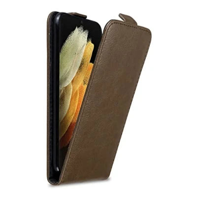 Abbildung von Cadorabo Hülle kompatibel mit Samsung Galaxy S22 Ultra Flip Design aus Premium Kunst Leder Klappbare Stoßfeste Magnetische Cover für Tasche in Braun