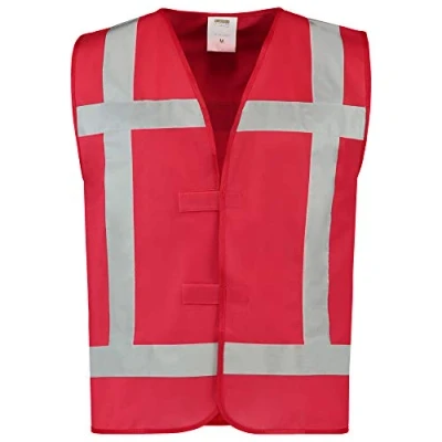 Abbildung von Tricorp 453014 Safety Reflexstreifen Warnweste, 100% Polyester, 120g/m², Fluorrot, Größe XL XXL