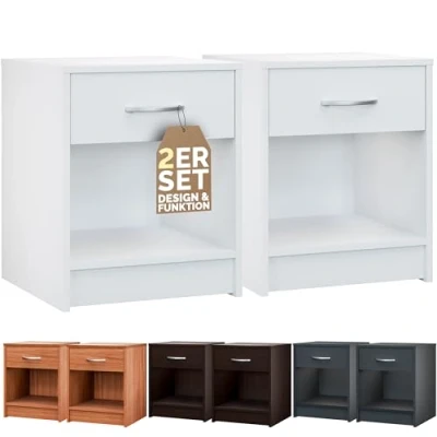 Abbildung von Casaria® Nachttisch Weiß 2er Set mit Schublade 50 cm Komforthöhe Boxspringbett Ablage Schlafzimmer Schrank Nachtkästchen Nachtkommode Holz 50x40x35