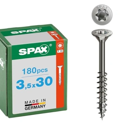 Abbildung von SPAX Edelstahlschraube, 3,5 x 30 mm, 180 Stück, Teilgewinde, Senkkopf, T STAR plus T20, 4CUT, Edelstahl rostfrei A2 8000000286858