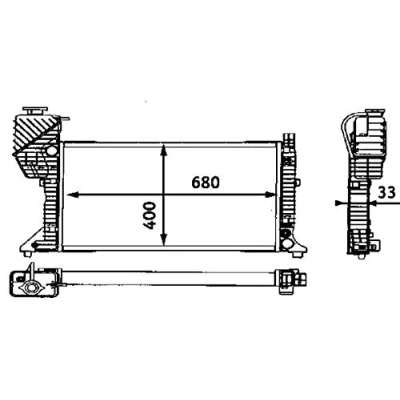 Abbildung von MAHLE ORIGINAL CR 667 000S Kühler, Motorkühlung für Fahrzeuge ohne Klimaanlage 680mm 398mm 34mm Schaltgetriebe Kühlrippen mechanisch gefügt