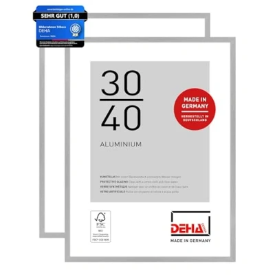 Abbildung von DEHA Design Bilderrahmen, 30 x 40 cm (2er Set), Aluminium, Silber matt, Fotorahmen zum Aufhängen im Hoch &amp; Querformat, bruchsicheres Kunstglas, Tribeca