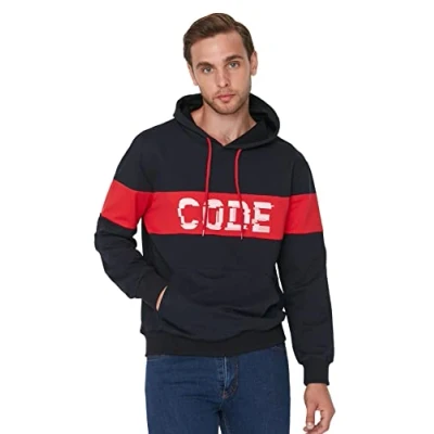 Abbildung von Trendyol Herren Rundhalsausschnitt und Slogan Regular Sweatshirt, Marineblau, XL