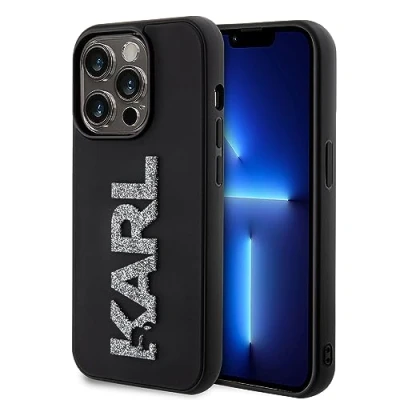 Abbildung von Karl Lagerfeld KLHCP15L3DMBKCK Hülle für iPhone 15 Pro 6.1&quot; Schwarz hardcase 3D Rubber Glitter Logo