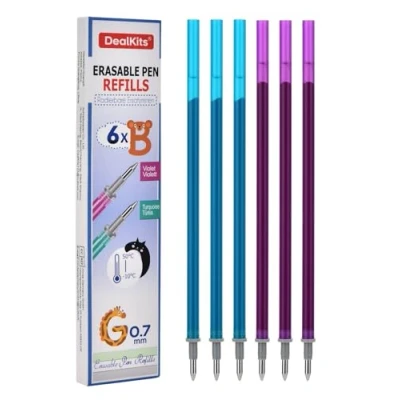 Abbildung von DealKits Radierbare Ersatzminen Kompatibel mit Legami 3x Violett + Türkis 0,7mm Gelschreibermine Radierbar für Gelstifte, Ideal Schule, Büro &amp; Kreatives Schreiben
