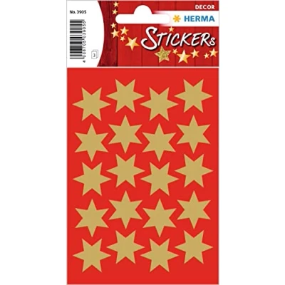 Abbildung von HERMA 3905 Aufkleber Sterne Gold groß, 60 Stück, 21 mm, Stern Sticker aus Papier, Weihnachtssticker Sternaufkleber für Weihnachten Geschenke Adventskalender Dekoration Kinder Belohnung DIY Basteln